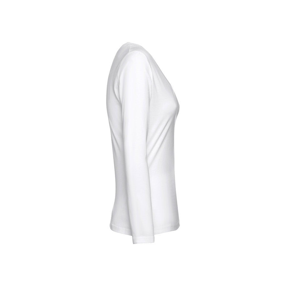 THC BUCHAREST WOMEN WH II promotional t-shirt in white (detail view) with custom logo branding