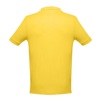 THC ADAM II promotional polo shirt in yellow (detail view) with custom logo branding