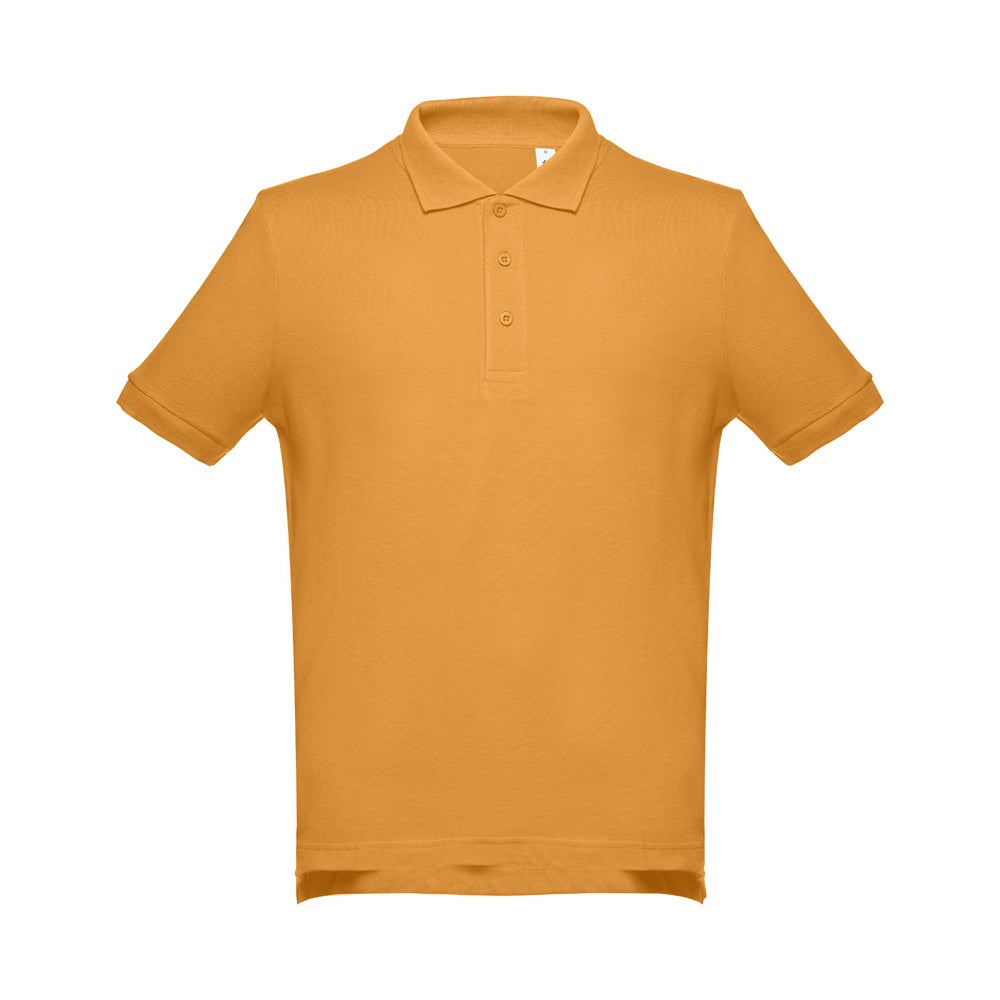 THC ADAM II promotional polo shirt in dark yellow (detail view) with custom logo branding