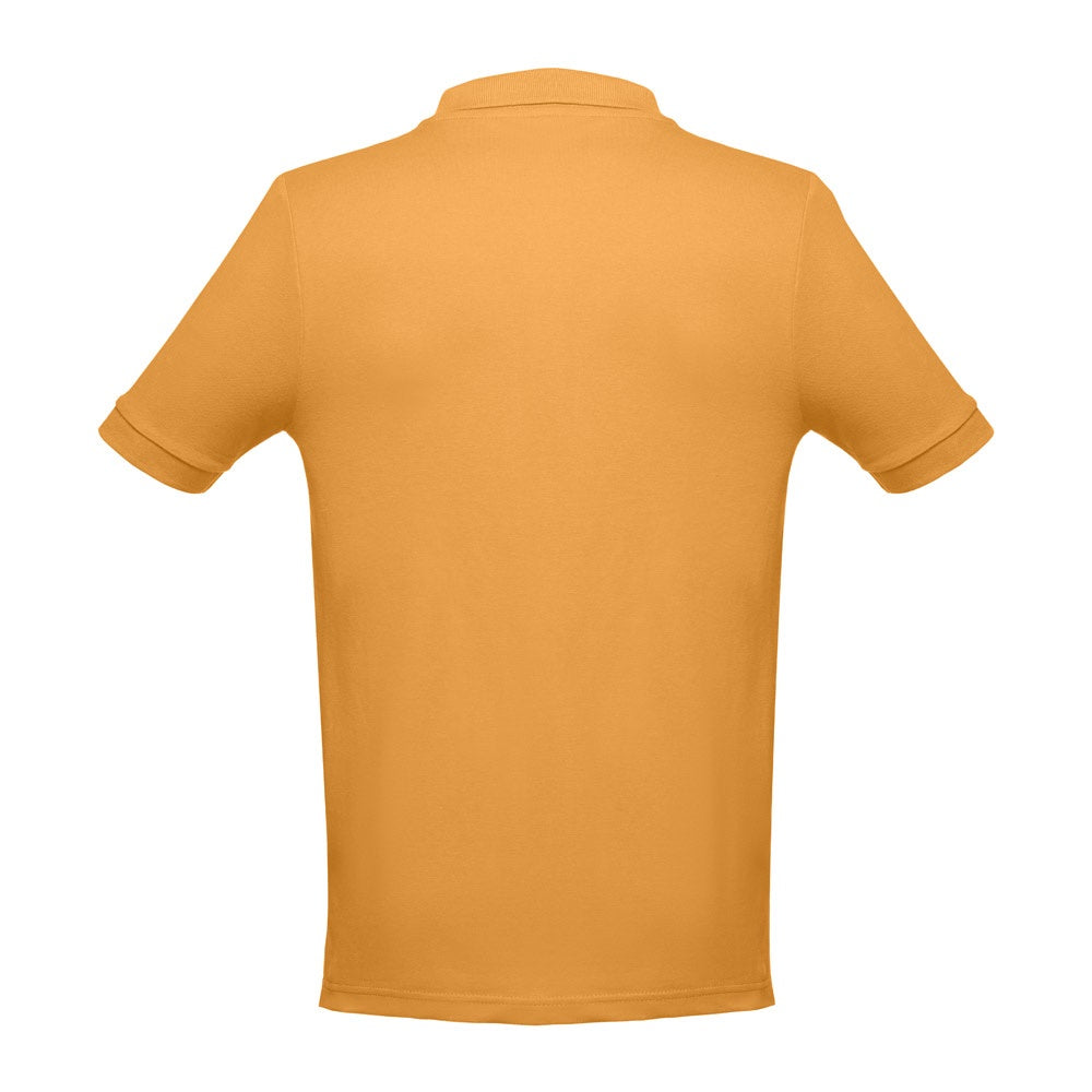 THC ADAM II promotional polo shirt in dark yellow (detail view) with custom logo branding