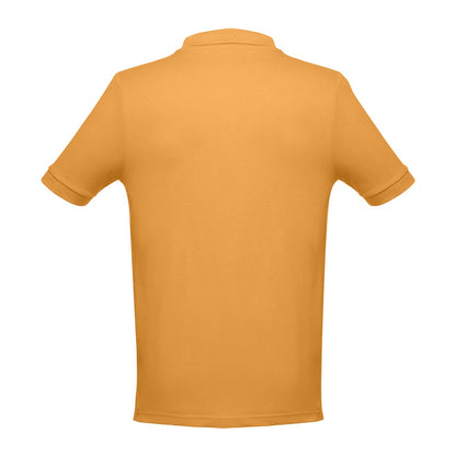 THC ADAM II promotional polo shirt in dark yellow (detail view) with custom logo branding