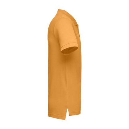 THC ADAM II promotional polo shirt in dark yellow (detail view) with custom logo branding