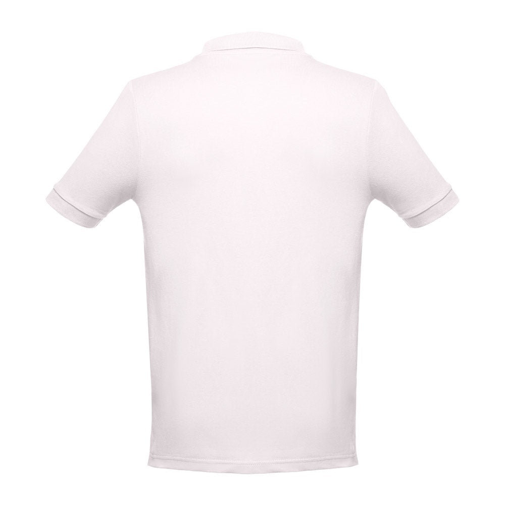 THC ADAM II promotional polo shirt in pastel pink (detail view) with custom logo branding
