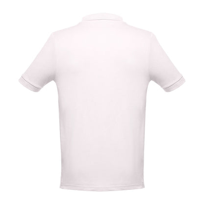 THC ADAM II promotional polo shirt in pastel pink (detail view) with custom logo branding