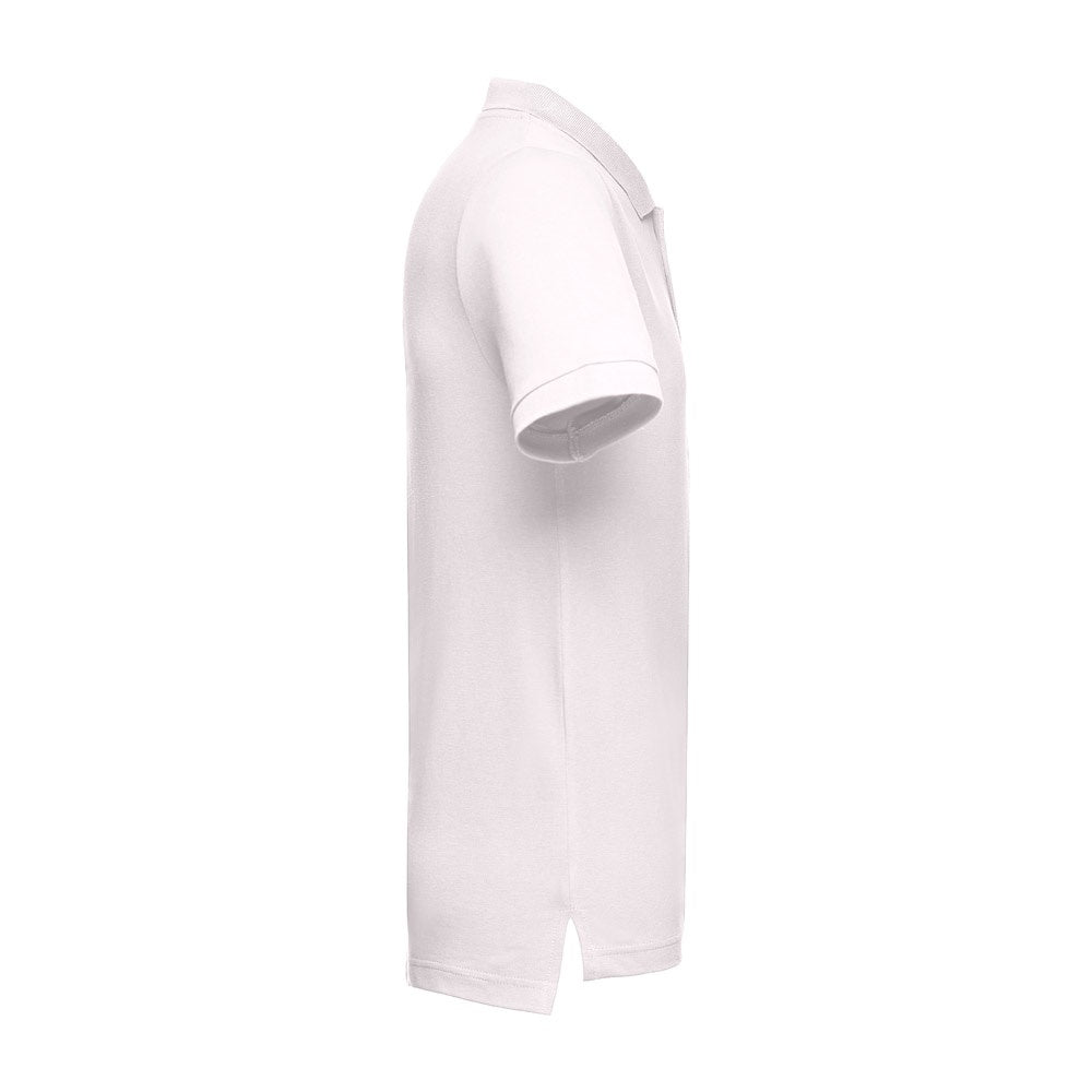 THC ADAM II promotional polo shirt in pastel pink (detail view) with custom logo branding