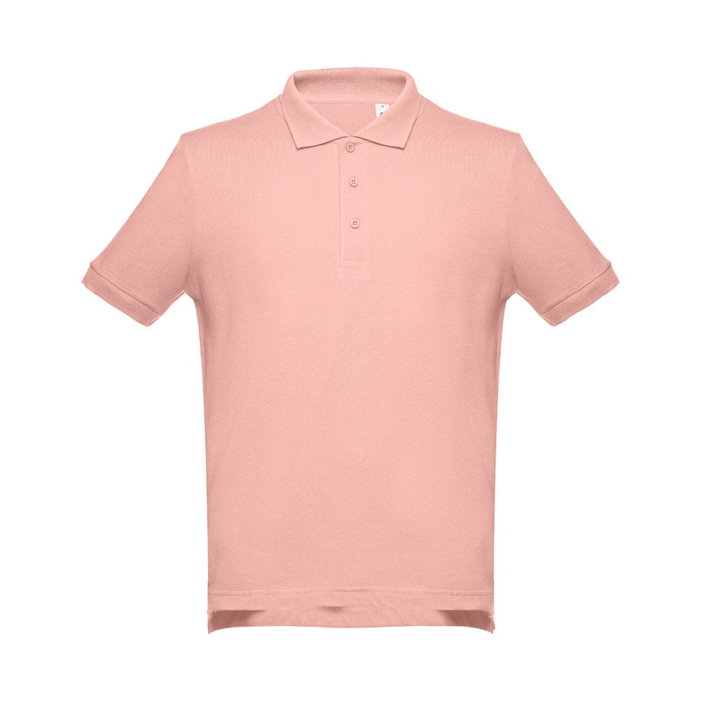 THC ADAM II promotional polo shirt in salmon (detail view) with custom logo branding