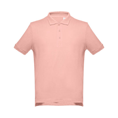 THC ADAM II promotional polo shirt in salmon (detail view) with custom logo branding
