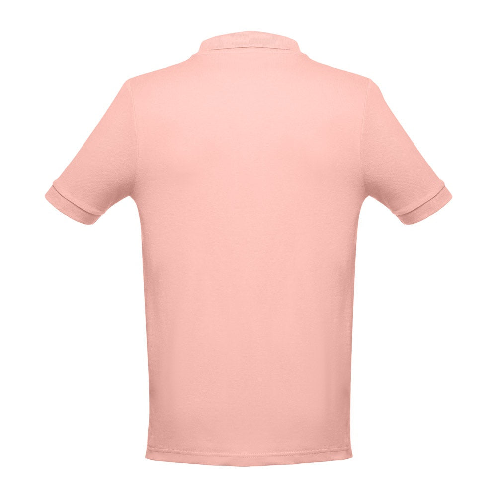 THC ADAM II promotional polo shirt in salmon (detail view) with custom logo branding