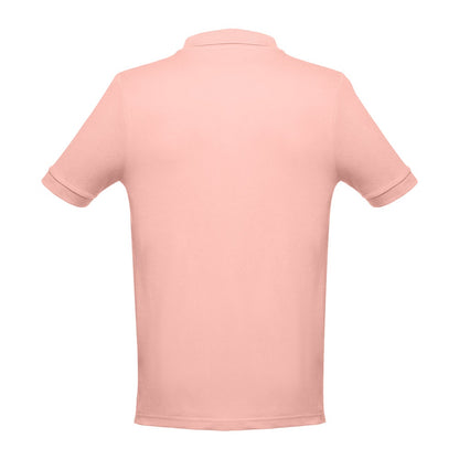 THC ADAM II promotional polo shirt in salmon (detail view) with custom logo branding