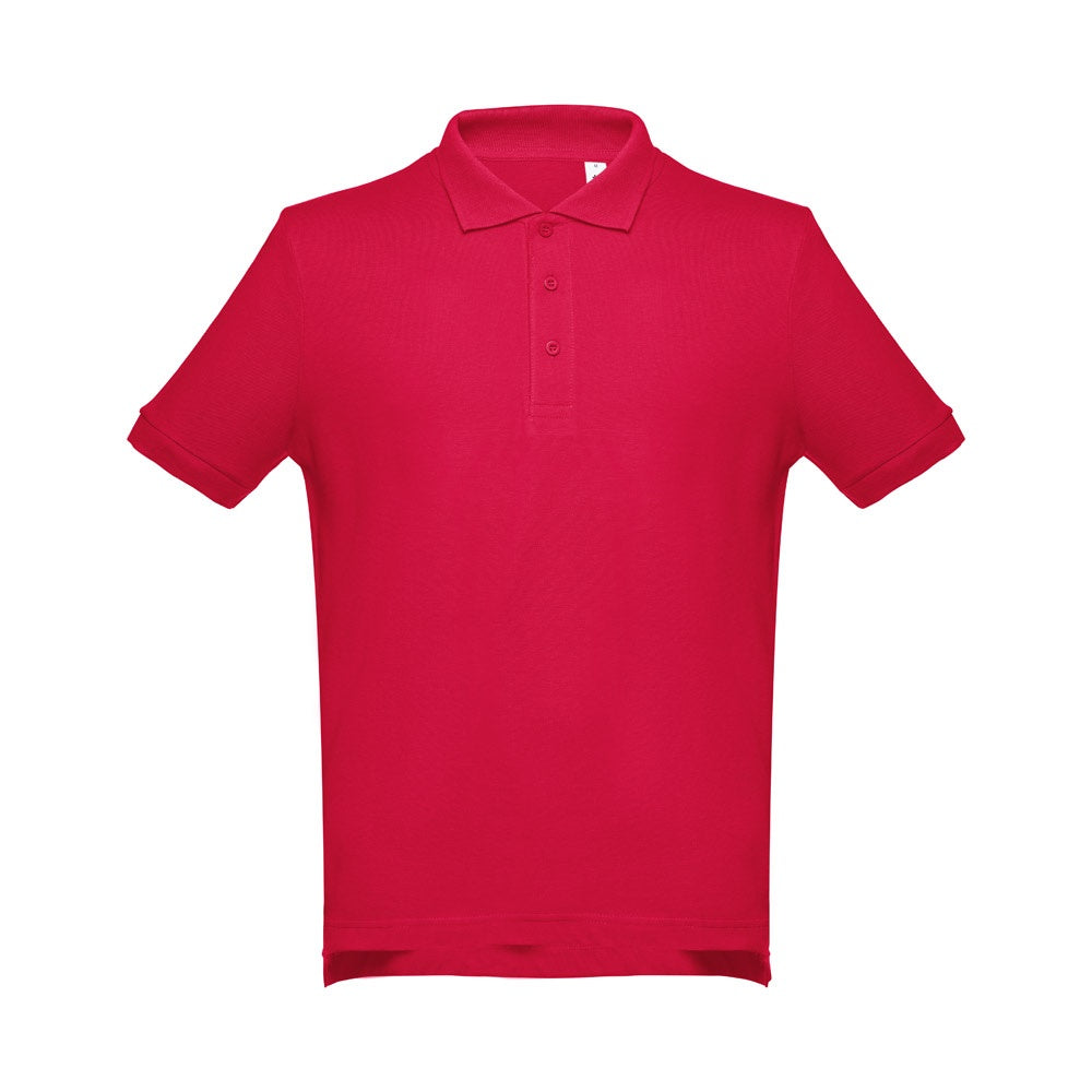 THC ADAM 3XL II promotional polo shirt in red (detail view) with custom logo branding