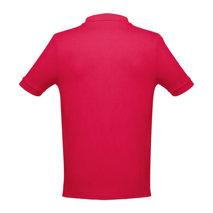 THC ADAM 3XL II promotional polo shirt in red (detail view) with custom logo branding