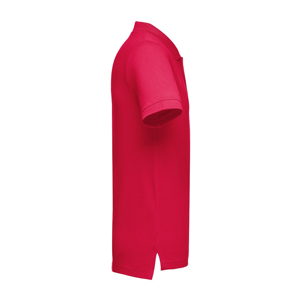 THC ADAM 3XL II promotional polo shirt in red (detail view) with custom logo branding