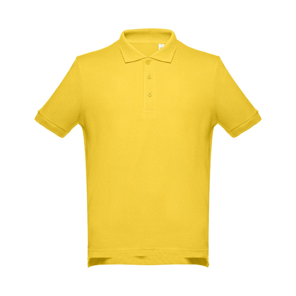 THC ADAM 3XL II promotional polo shirt in yellow (detail view) with custom logo branding