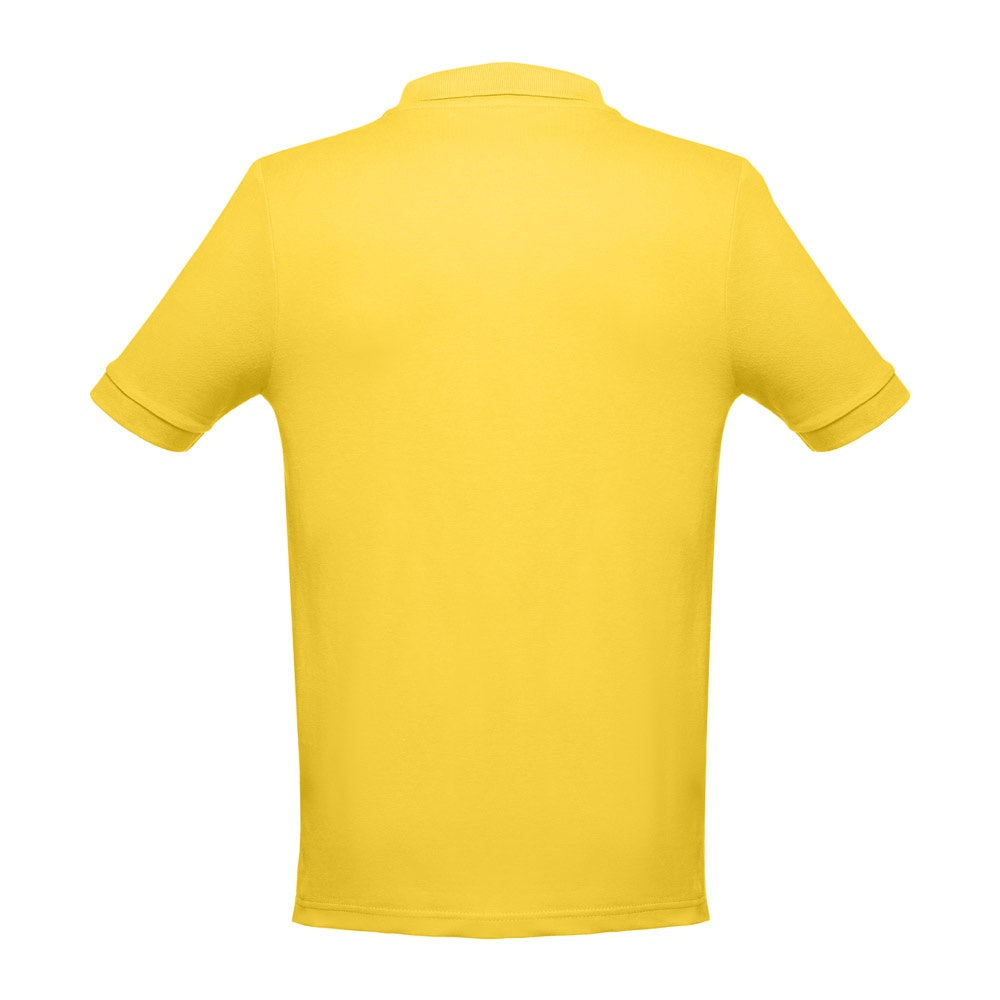 THC ADAM 3XL II promotional polo shirt in yellow (detail view) with custom logo branding