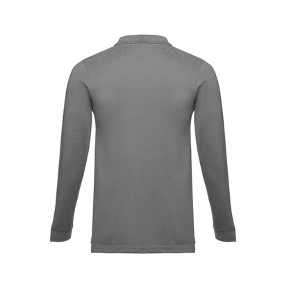 THC BERN II promotional polo shirt in grey (detail view) with custom logo branding