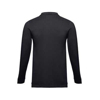 THC BERN 3XL II promotional polo shirt in black (detail view) with custom logo branding