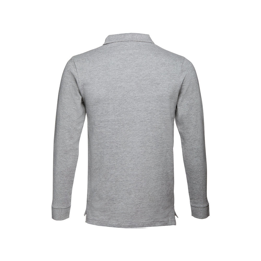 THC BERN 3XL II promotional polo shirt in heather light grey (detail view) with custom logo branding