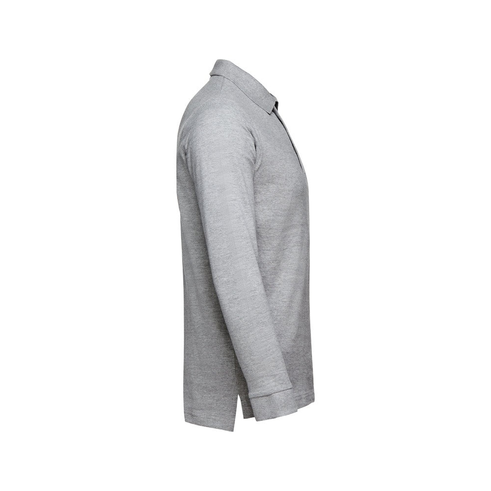 THC BERN 3XL II promotional polo shirt in heather light grey (detail view) with custom logo branding