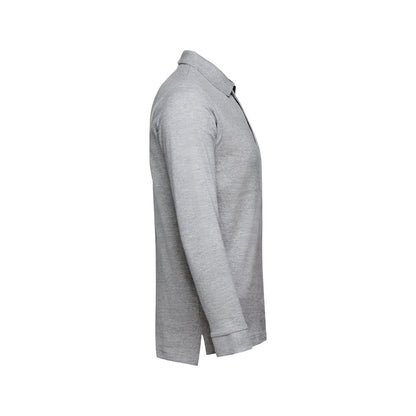 THC BERN 3XL II promotional polo shirt in heather light grey (detail view) with custom logo branding