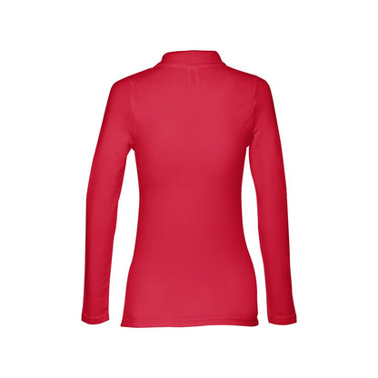 THC BERN WOMEN II promotional polo shirt in red (detail view) with custom logo branding