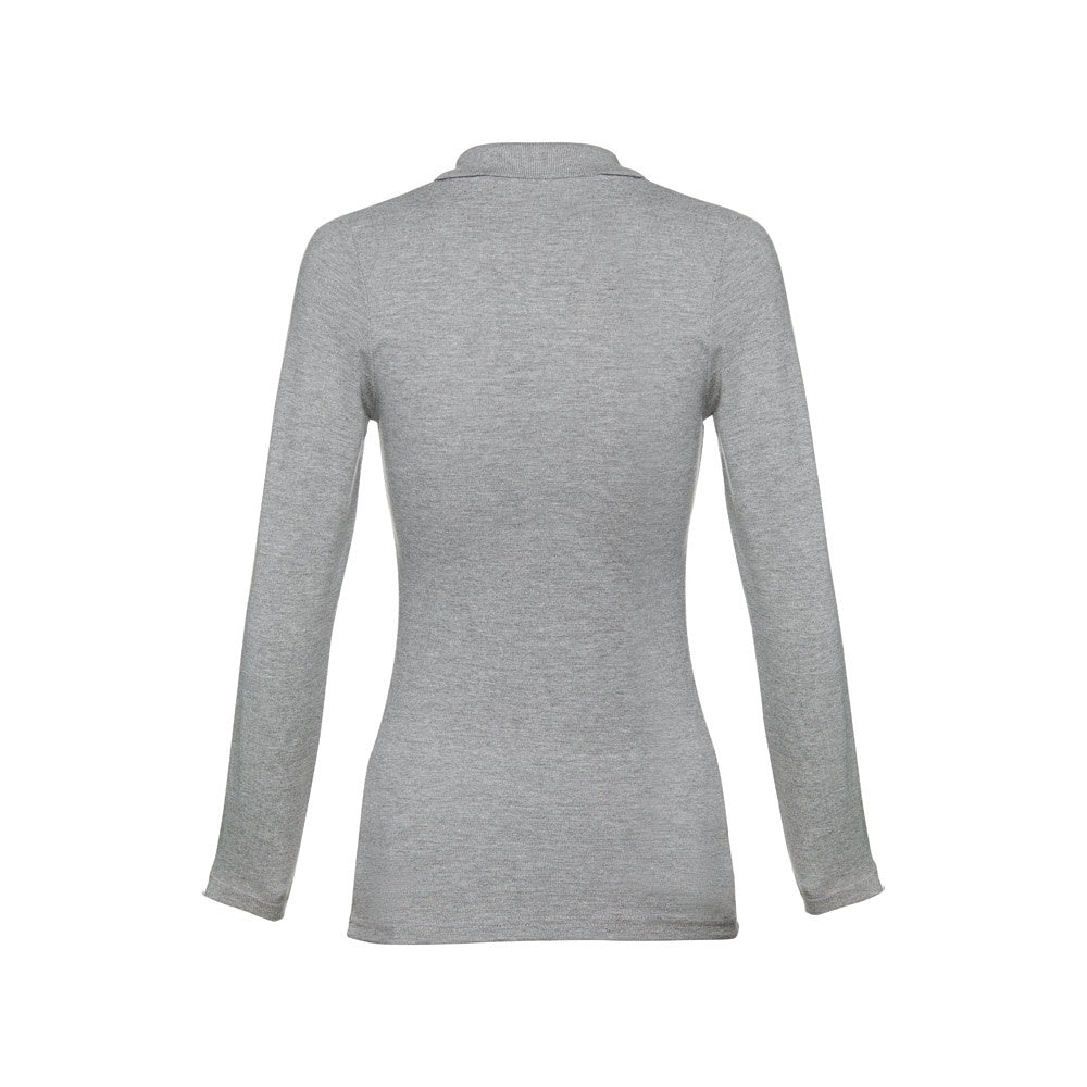 THC BERN WOMEN II promotional polo shirt in heather light grey (detail view) with custom logo branding