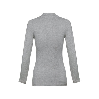 THC BERN WOMEN II promotional polo shirt in heather light grey (detail view) with custom logo branding