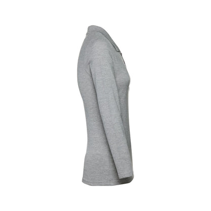 THC BERN WOMEN II promotional polo shirt in heather light grey (detail view) with custom logo branding