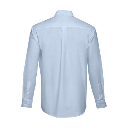 THC TOKYO II promotional corporate shirt in light blue (detail view) with custom logo branding