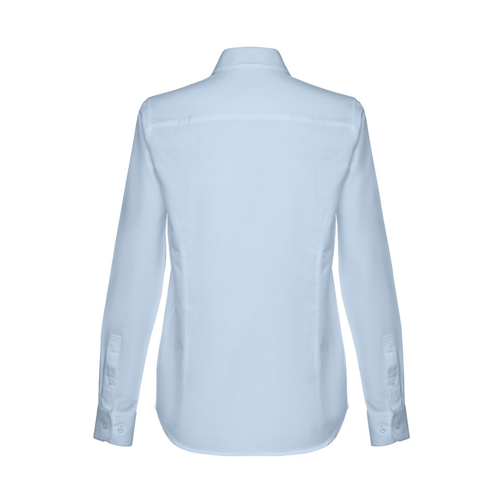 THC TOKYO WOMEN II promotional corporate shirt in light blue (detail view) with custom logo branding