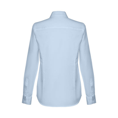 THC TOKYO WOMEN II promotional corporate shirt in light blue (detail view) with custom logo branding
