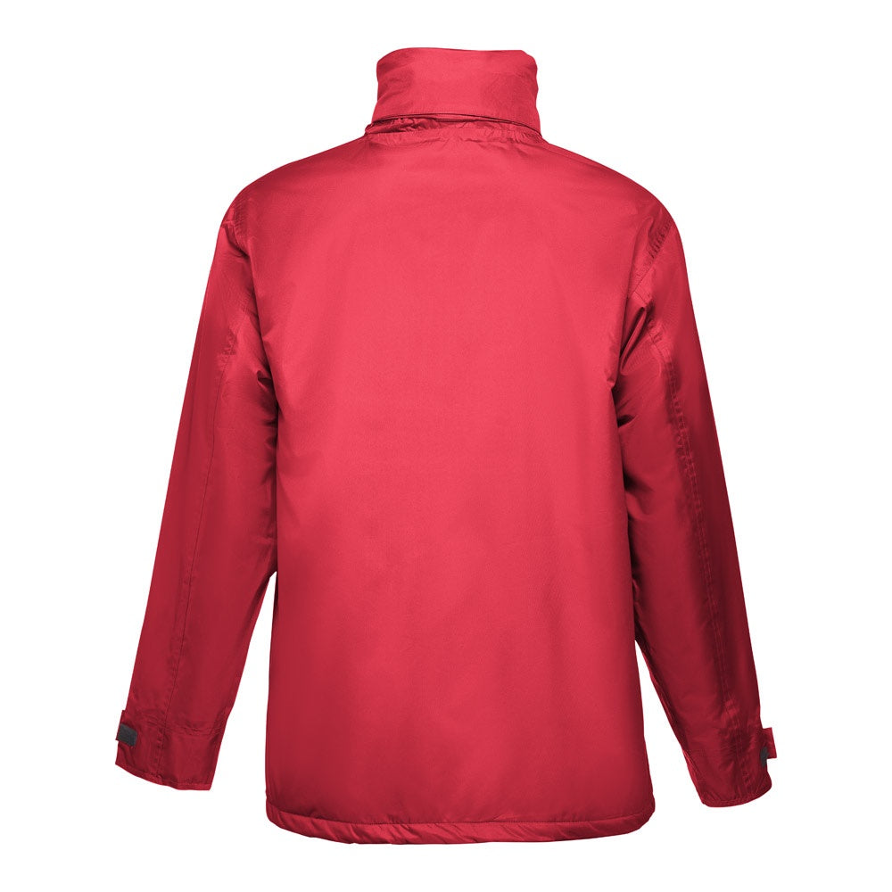 THC LIUBLIANA II promotional jacket in red (detail view) with custom logo branding