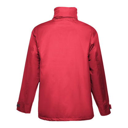 THC LIUBLIANA II promotional jacket in red (detail view) with custom logo branding