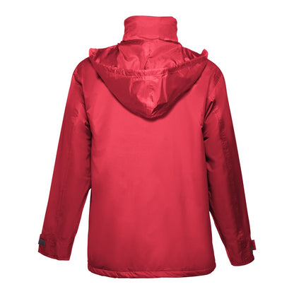 THC LIUBLIANA II promotional jacket in red (detail view) with custom logo branding