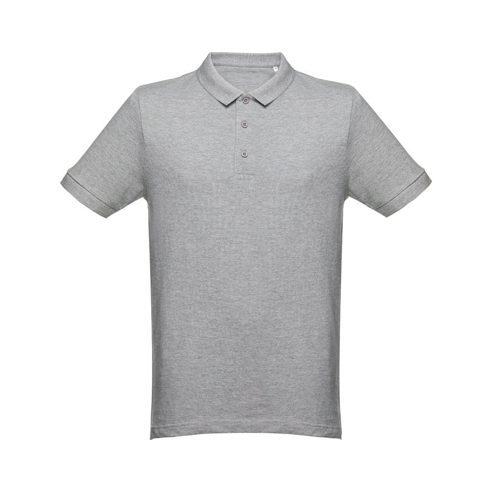 THC MONACO II promotional polo shirt in heather light grey (detail view) with custom logo branding
