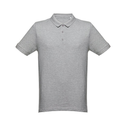 THC MONACO II promotional polo shirt in heather light grey (detail view) with custom logo branding
