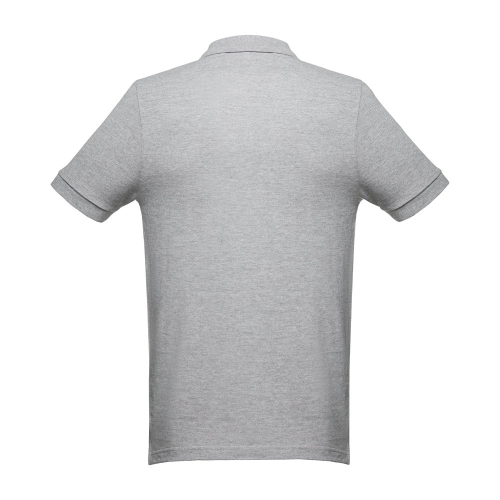 THC MONACO II promotional polo shirt in heather light grey (detail view) with custom logo branding