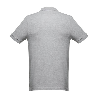 THC MONACO II promotional polo shirt in heather light grey (detail view) with custom logo branding