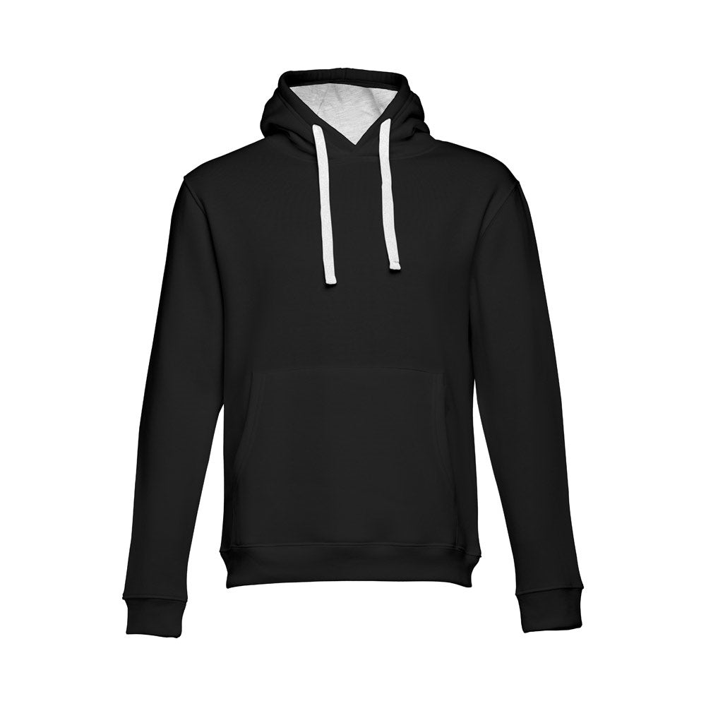 THC MOSCOW II promotional sweatshirt in black/heather light grey (detail view) with custom logo branding