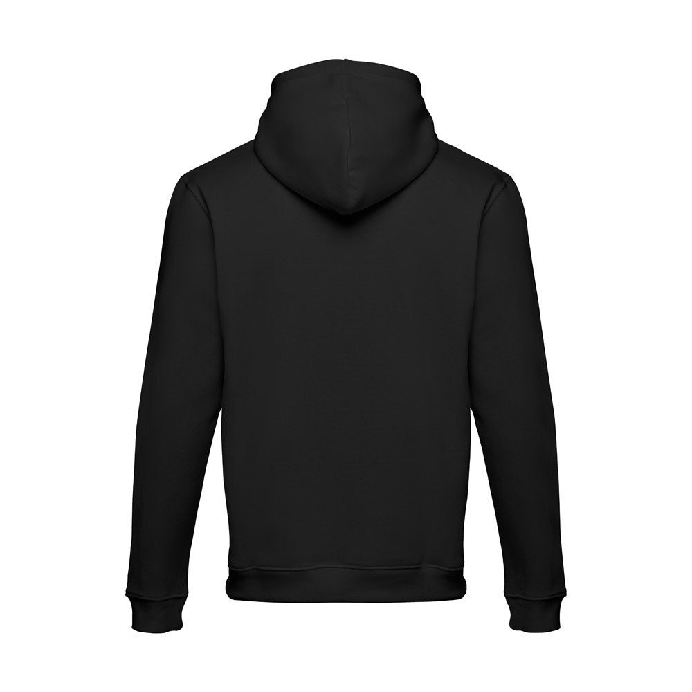 THC MOSCOW II promotional sweatshirt in black/heather light grey (detail view) with custom logo branding