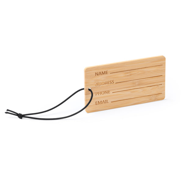 KABORE - Bamboo suitcase tag with black elastic strap