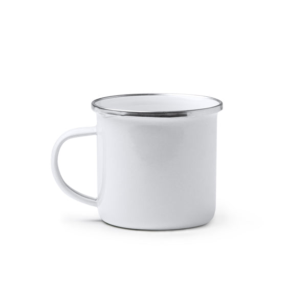 Stamina CARDIF Retro-style enameled metal mug 380 ml in white - promotional merchandise printed with your company logo