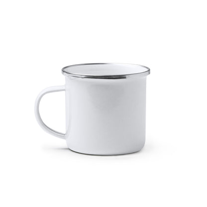 Stamina CARDIF Retro-style enameled metal mug 380 ml in white - promotional merchandise printed with your company logo
