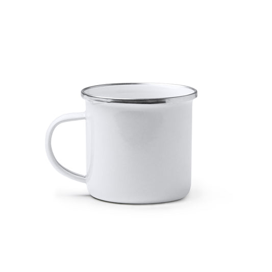 Stamina CARDIF Retro-style enameled metal mug 380 ml in white - promotional merchandise printed with your company logo