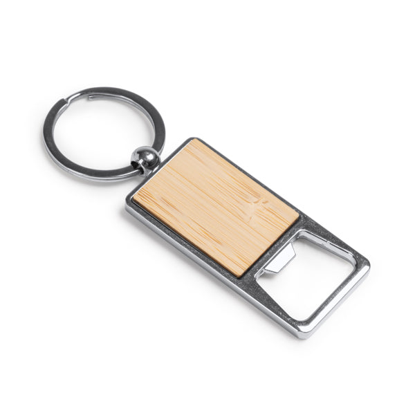 Stamina BENUR Bamboo keyring bottle opener in beige - promotional merchandise printed with your company logo