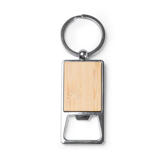Stamina BENUR Bamboo keyring bottle opener in beige - promotional merchandise printed with your company logo