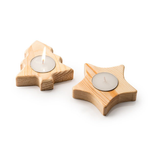 Stamina MAKA Candle with a wooden recipient in star - promotional merchandise printed with your company logo