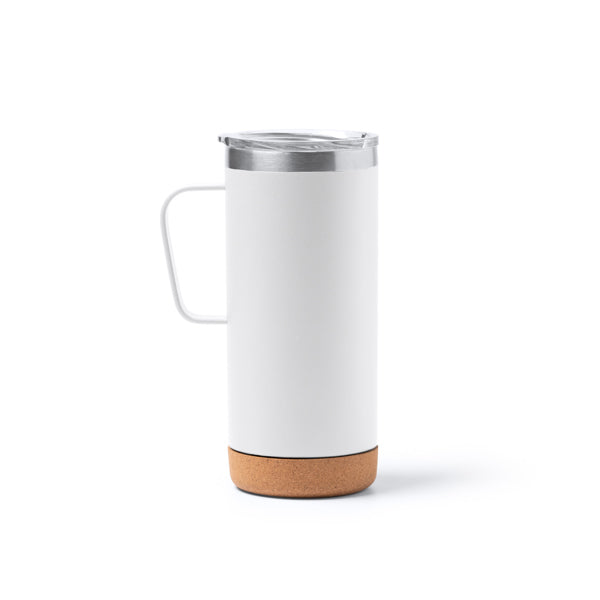 Stamina BEYRON Stainless steel and cork thermal cup 600 ml in white - promotional merchandise printed with your company logo