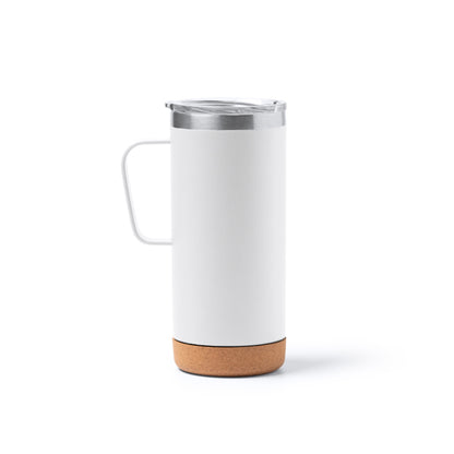 Stamina BEYRON Stainless steel and cork thermal cup 600 ml in white - promotional merchandise printed with your company logo