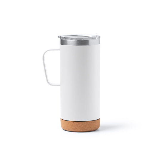Stamina BEYRON Stainless steel and cork thermal cup 600 ml in white - promotional merchandise printed with your company logo