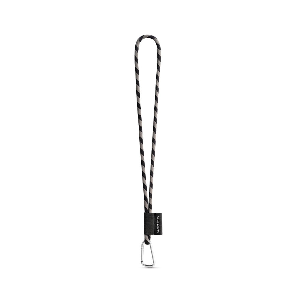 SET Lanyard NAUTIC Long (Ø 5 mm) with D-shape Carabiner 55 mm promotional lanyard in black/grey with custom logo branding